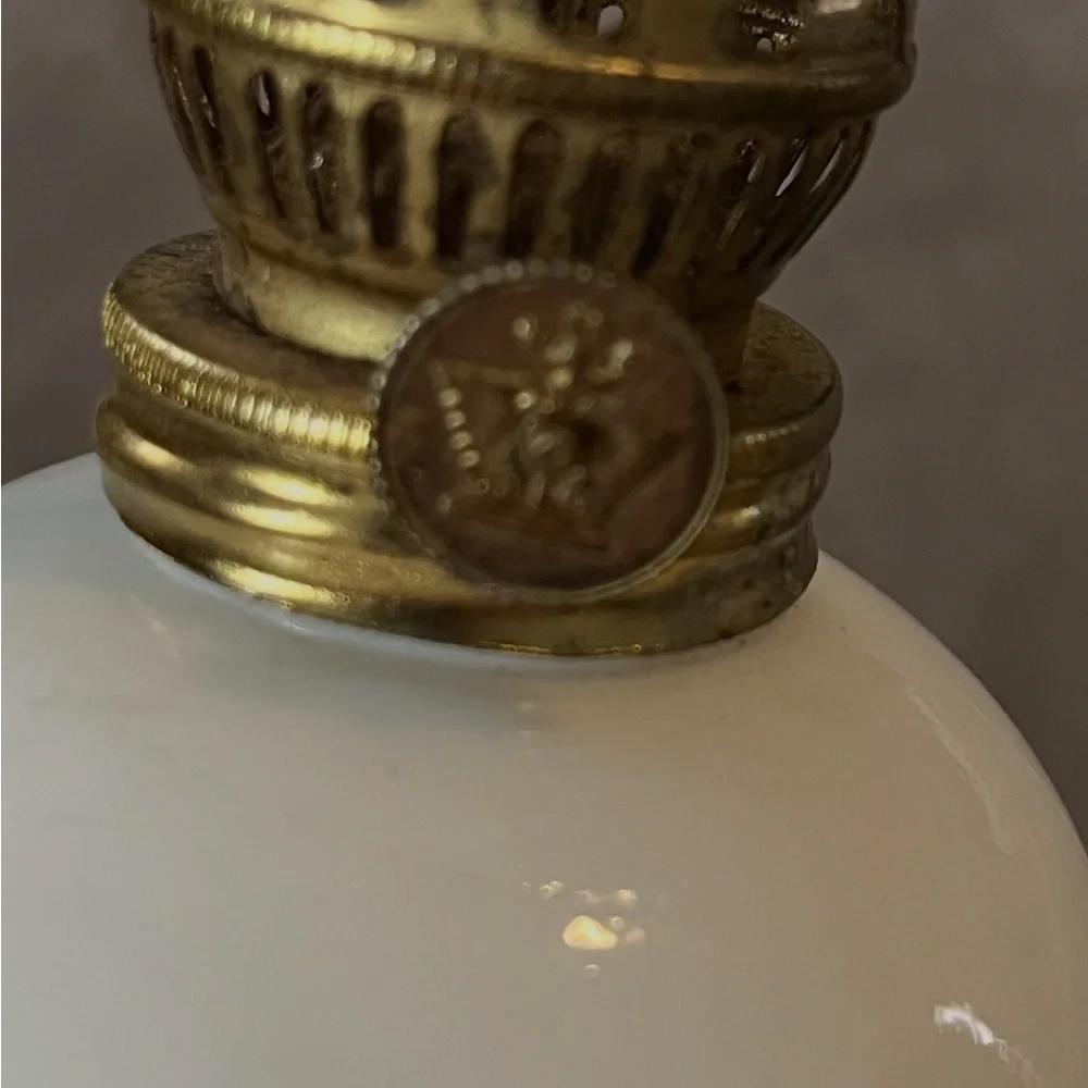 Elegant Vintage Mini White Milk Glass Lantern with Brass Detail